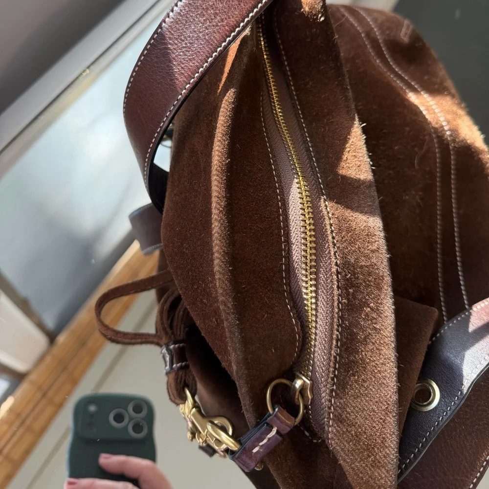 Coach Legacy Brown Suede adjustable strap crossbody shoulder Bag gold accents - Picture 9 of 13